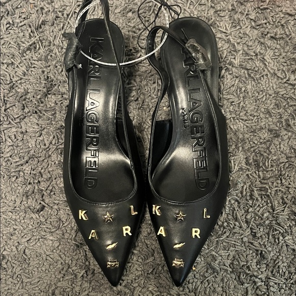 Karl Lagerfeld Shoes - 🖤🥰Karl Lagerfeld Black Heels with Gold Accents